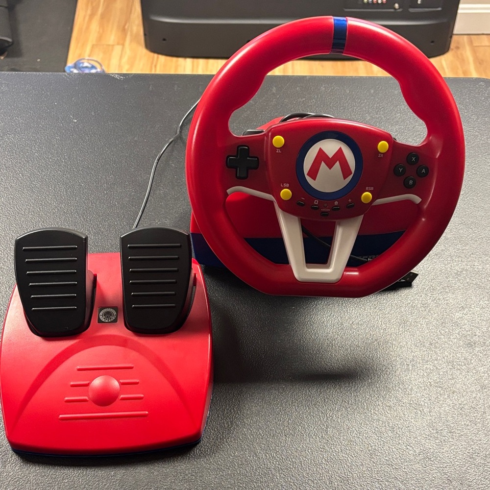Mario Kart Red Gaming Steering Wheel and Pedals